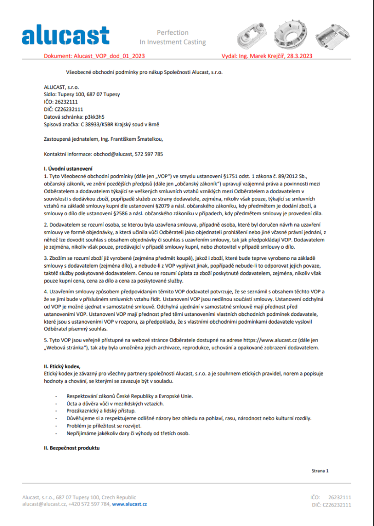 alucast vop 1 | Alucast, s.r.o.